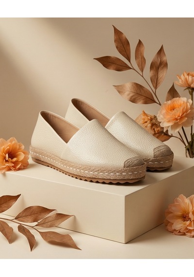 Futsishoes Lucıa Bej Hakiki Deri Dikiş Detaylı Kadın Espadril