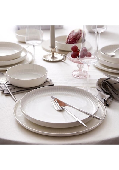 Kütahya Porselen Bone Crest 24 Parça Platin Fileli Yemek Takımı Beyaz