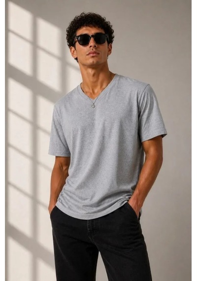 Modi Erkek V Yaka Basic Tişört Kısa Kol Yazlık Regular Fit T-shirt - Gri Açık Gri Modi Erkek V Yaka Basic Tişört Kısa Kol Yazlık Regular Fit T-shirt - Gri Açık Gri