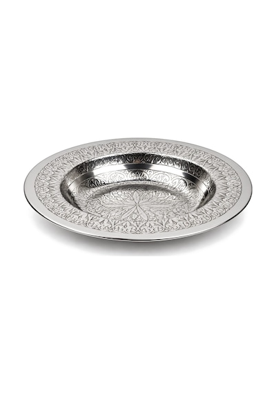 Binbir Trend 15 Cm Otantik Desenli Krom Çelik Yanaklı Derin Meze Ve Sunum Tabağı 6 Adet Gümüş