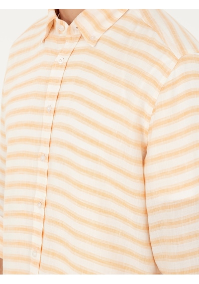 Cacharel Turuncu Keten Karışımlı Slim Fit Uzun Kollu Gömlek