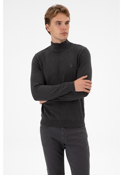 U.S. Polo Assn. Erkek Slim Fit Boğazlı Antrasit Melanj Basic Kazak 50313712-VR081