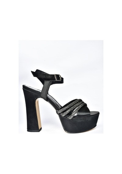 Fox Shoes P246057504 Siyah Kumaş Platform Topuklu Kadın Ayakkabı Siyah
