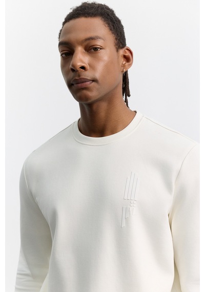 Avva Erkek Ekru Bisiklet Yaka Kolay Ütülenen Baskılı Pamuklu Regular Fit Sweatshirt A62y1297