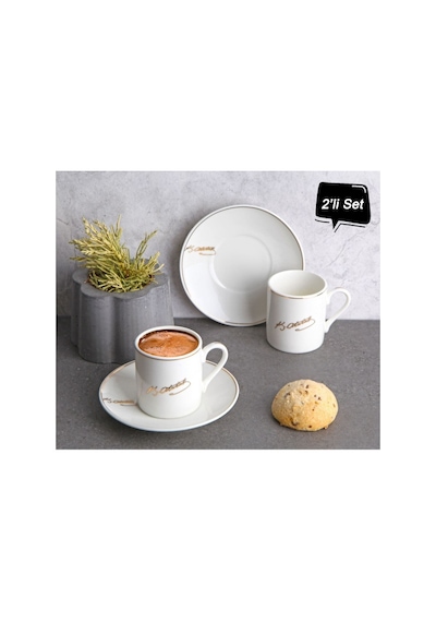 River World Kahve Seti 2'li Porselen Tasarımı Atatürk İmzalı Çok Renkli
