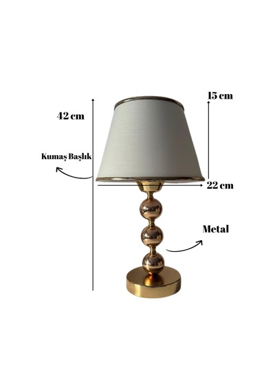 Elegance Gold Metal Ayaklı Şeritli Kumaş Başlık Abajur Dekoratif Gece Lambası Altın - Krem