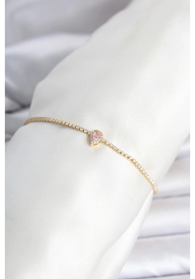 Pirinç Gold Renk Pembe Damla Model Su Yolu Kadın Bileklik Çok Renkli