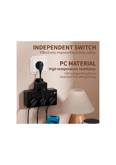 Termal Akım Korumalı 3 Lü Duvar Tipi Priz 1x Usb 2x Type-c Çıkışlı Grup Priz Çoğaltıcı 3500w 0-2