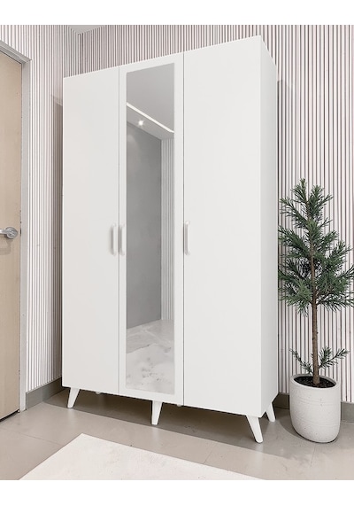 Alara Tamamı Mdf Aynalı Portmanto Vestiyer Ayakkabılık Beyaz 120 Cm - M4