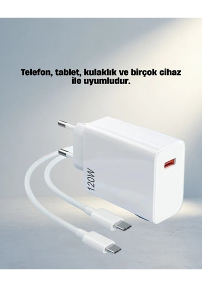 Hızlı Şarj Adaptörü Ve Type-c Kablo Seti 120w Güvenli Kullanım