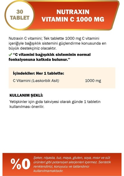 Nutraxin C Vitamini 1000 MG 30 Tablet