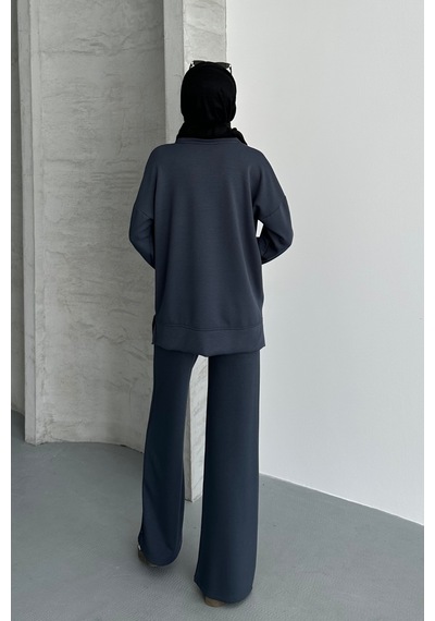 Feela Moda Kadın Modal Penye Oversize Tesettür Tunik Takım 2020 Antrasit