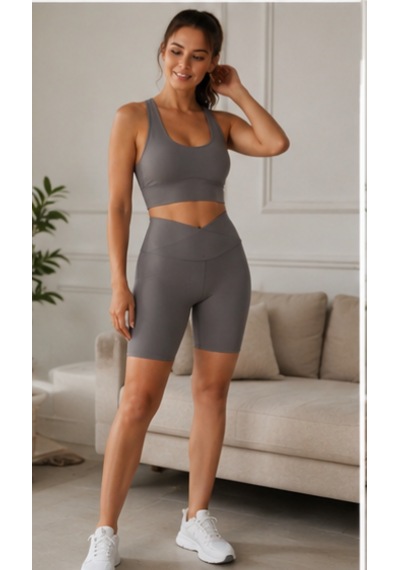 Cocosushicooo Kadın Spor Takım Toparlayıcı Yüksek Bel Biker Tayt & Destekli Spor Büstiyer Takım Vizon