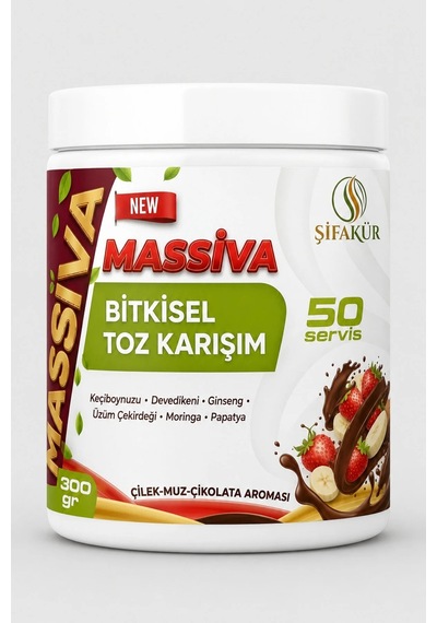 Ginsengli Toz İçecek Karışımı 300 g 50 Servis Çilek Muz Çikolata Aromalı (Massiva)