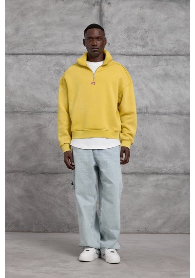 Hiccup Nomarc Bol Kesim Yarım Fermuarlı Uzun Kollu Sweatshirt Sarı