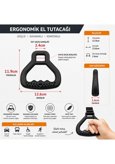 Microcase Çok Amaçlı Uzunluk Ayarlanabilir Otobüs Oto Araç Yaşlı Çocuk Spor Vb İçin El Tutacağı Destek 1 Adet Al5607 Siyah