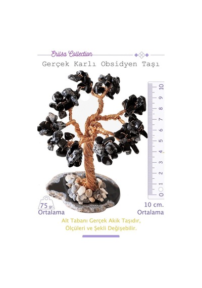 Gerçek Karlı Obsidyen Taşı Ağaç - Akik Plakalı