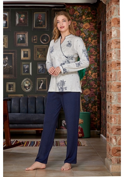 Cossy By Aqua 23028 Kadın Uzun Kollu Pijama Takım-lacivert Lacivert