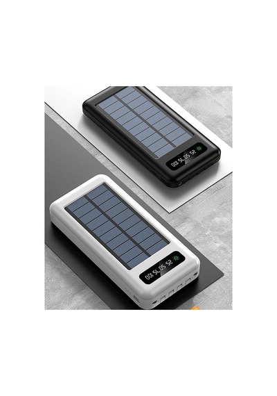 10000 Mah Powerbank Göstergeli Powerbank Solar Powerbank Güneş Enerjili Fenerli 4 Çıkışlı Siyah