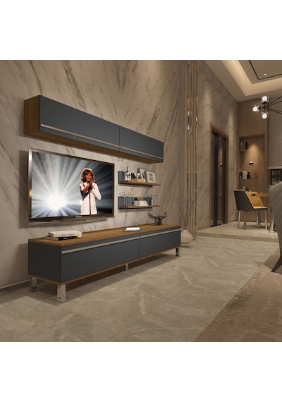 Decoraktiv Eko 5 Mdf Std Krom Ayaklı Tv Ünitesi Tv Sehpası Pera - Antrasit