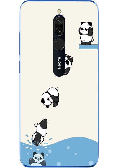 Redmi 8 Uyumlu Yüzen Pandalar Baskılı Silikon Kılıf Renkli