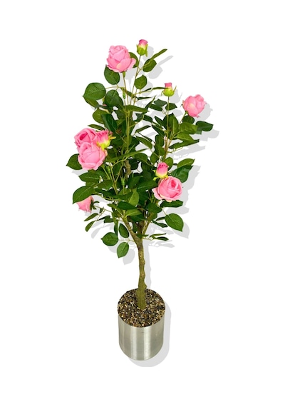 Cihan Çiçekçilik Yapay Pembe Gül Ağacı 150 Cm 25x25 Galvaniz Saksı Beyaz- Yeşil