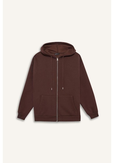 Defacto Oversize Geniş Kalıp Kapüşonlu Fermuarlı Sweatshirt V4233az25wnbn341 Kahve