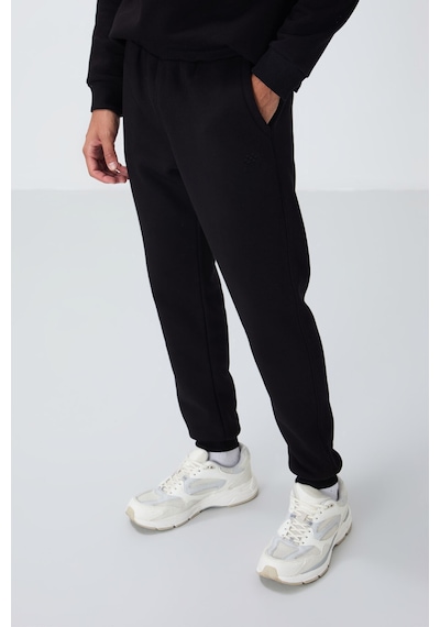 Tommy Life Siyah Pamuklu Kalın İçi Tüylü Yumuşak Dokulu Comfort Fit Nakışlı Erkek Eşofman Takım -85265 Siyah