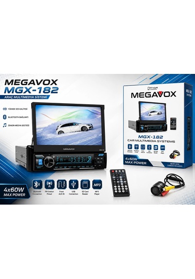Megavox İndash Teyp Megavox Mgx-182 İndash Kızaklı Ekranlı Teyp Park Kameralı