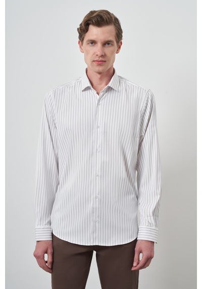 Morven Erkek Beyaz Trend Çizgili Slim Fit İtalyan Yaka Gömlek 25mc004050600 Beyaz Beyaz