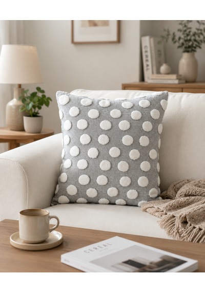 Bubble Punch Dekoratif Kırlent Kılıfı 43x43 Cm Dokulu Ponponlu Bohem Modern Koltuk Yastık Kılıfı Salon Oturma Odası Dekoru Gri