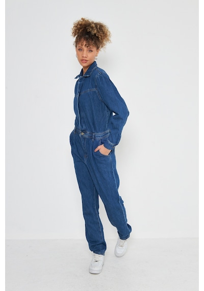 Denim Rahat Kalıp Cıt Cıt Kapamalı Tulum Açık Mavi