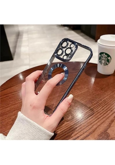 Apple Uyumlu iPhone 14 Pro Extra Kamera Korumalı Kamerası Cam Lensli Lazer Lüx Kılıf - Tam Koruma-kalite Mavi