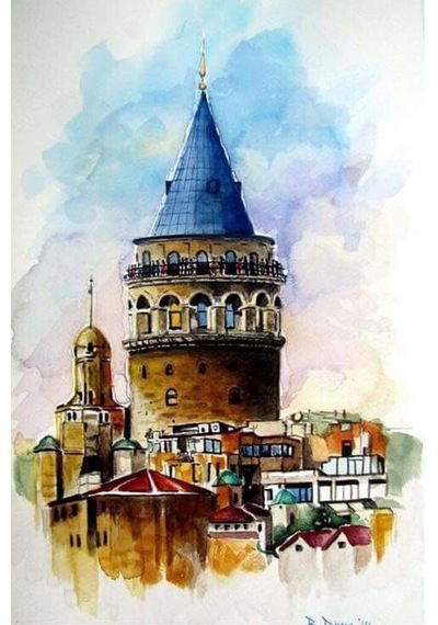 Galata Kulesi Tasarımlı Ahşap Poster Renkli - 645070093 Renkli
