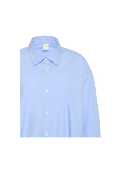 Calvin Klein Crisp Poplin Oversized Cropped S Kadın Mavi Gömlek