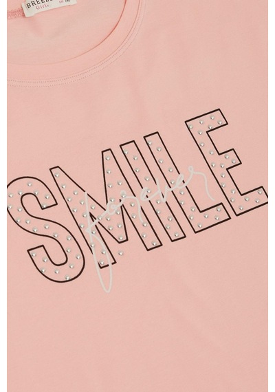 Breeze Kız Çocuk Tişört Smile Yazı Baskılı Taşlı 9-16 Yaş, Somon-somon Somon Breeze Kız Çocuk Tişört Smile Yazı Baskılı Taşlı 9-16 Yaş, Somon-somon Somon