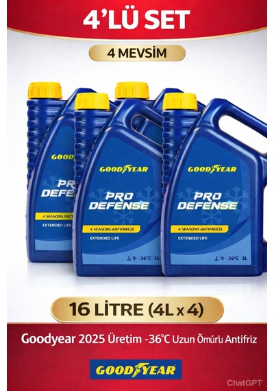 2025 Üretim Goodyear Mavi Pro Defense Antifriz 4x4 16l -36 C 4 Mevsim Dörtlü Set Mavi