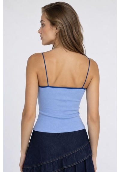 Neden Tekstil Kontrast Şeritli Triko Atlet Body - Mavi-saks