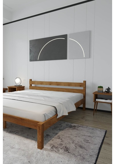 Letto Masif Ahşap Karyola Ve 2 Adet Komodin Ceviz 90x190