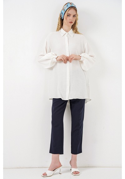 Bigdart Kadın Dokulu Oversize Tunik 5989 - Beyaz
