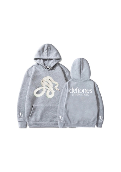 Gri Unisex Özel Müzik Yılan Hoodie Band Deftones Grafik Sonbahar Rahat Uzun Gri
