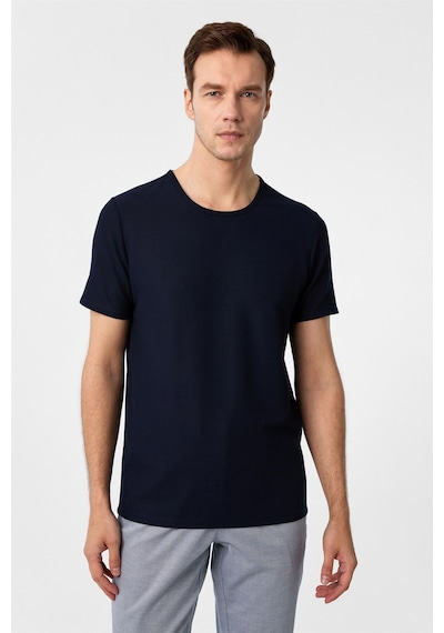 Süvari Lacivert Slim Fit Armürlü Bisiklet Yaka Tişört