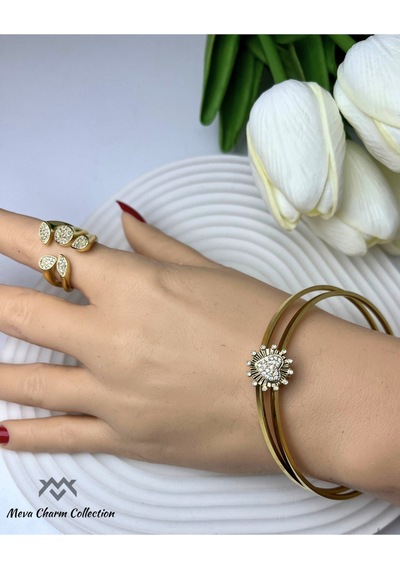 Kalp Zirkon Taşlı Çelik Ajda Charmı / Kolye Ucu Gold