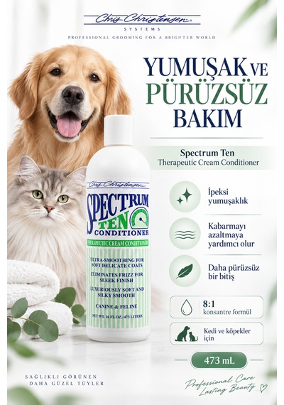 Chris Christensen Sp Ten 8:1 Konsantre Yumuşak Ve Pürüzsüz Kedi Ve Köpek Tüy Kremi 473 Ml