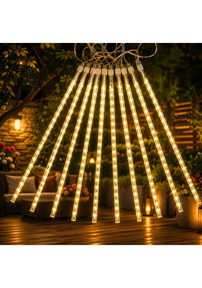 Yüksek Kalite Akan Işık Gün Işığı Yağmur Damlası Led Işık 10 Dal 45 Cm Çubuklar 360 Ledli 4.60 Metre