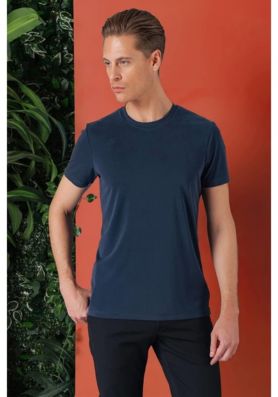 Efor Slim Fit Bisiklet Yaka %100 Pamuk Lacivert Tişört Ts 878 Lacivert