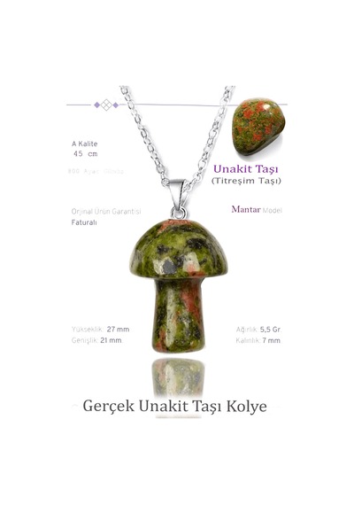 Erilsa Sertifikalı Mantar Model Unakit Taşı Kolye - Gümüş Aparatlı Çok Renkli