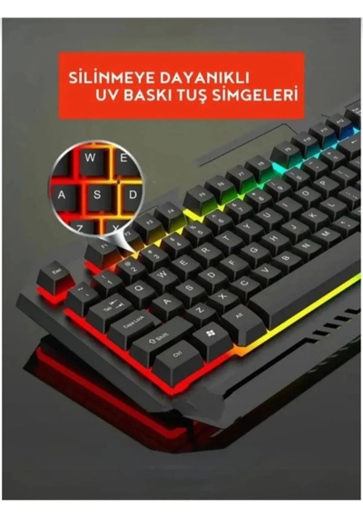 Miaxtreme Siyah Usb Gökkuşağı Zemin Aydınlatmalı Q Klavye + Mouse Set Bkb9