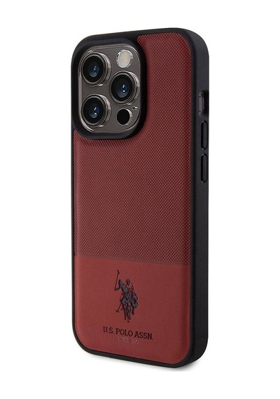 Apple iPhone Uyumlu 15 Pro Kılıf U.s. Polo Assn.  Lisanslı Suni Deri Arka Yüzey Baskı Logolu Örgü Desenli Kapak - Lacivert