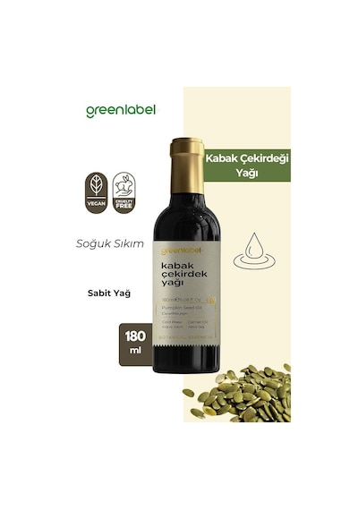 Greenlabel Soğuk Sıkım %100 Doğal ve Saf Kabak Çekirdeği Yağı 180 ML